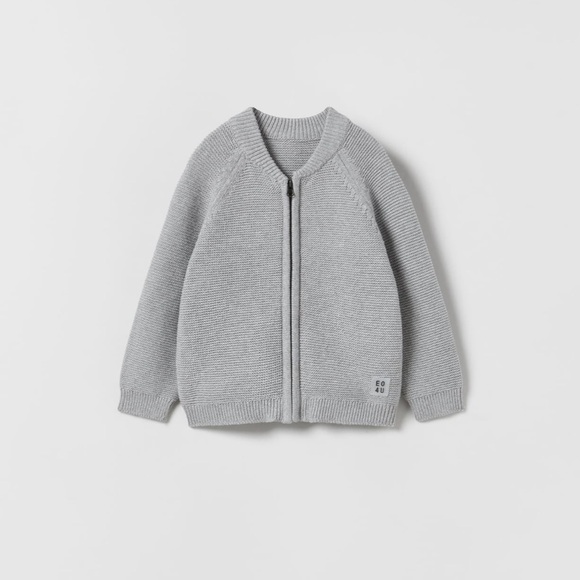 NWT Zara baby kids size 2-3 gray knit zip sweater jacket boys girls - Picture 2 of 9